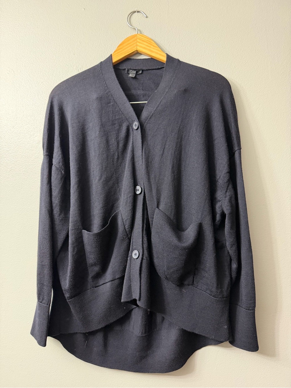 COS Navy Blue Button-Front Cardigan with Patch Pockets small
